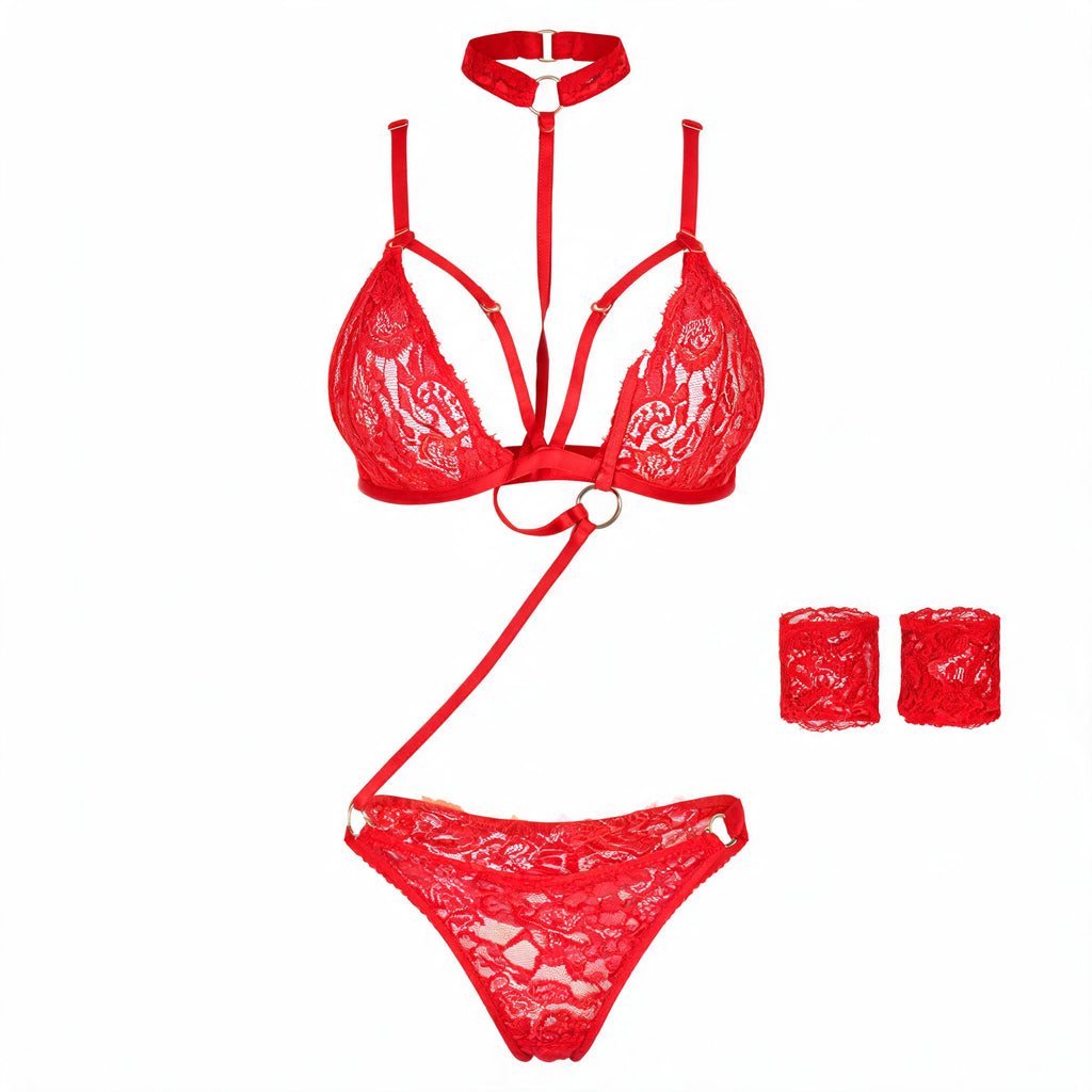 Conjunto Sexy em Renda com Choker e Algemas