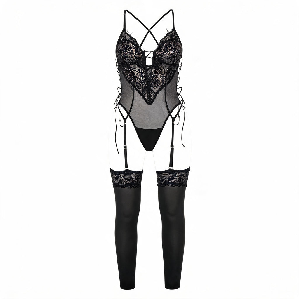 Corset Lace-Up em Renda e Tule