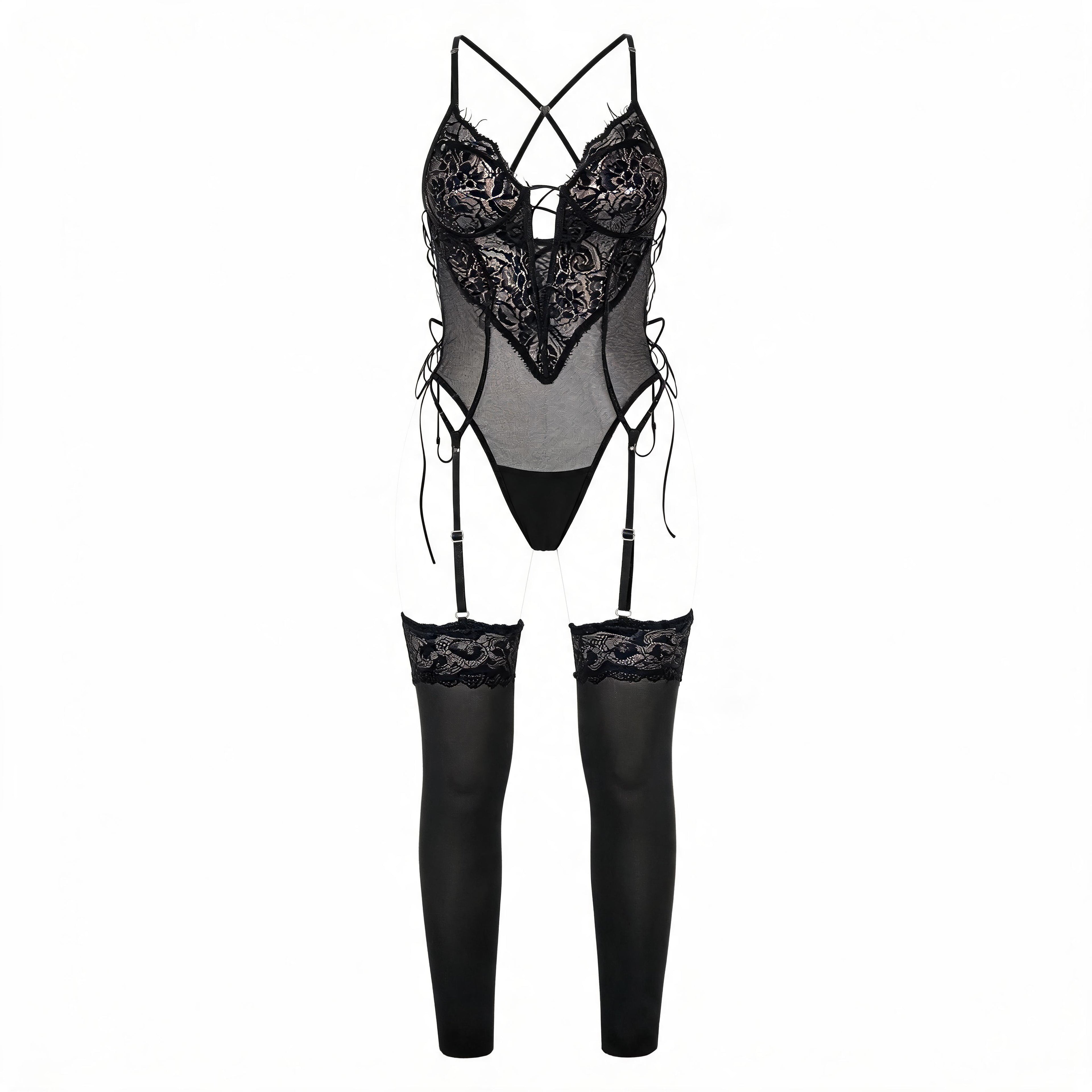 Corset Lace-Up em Renda e Tule