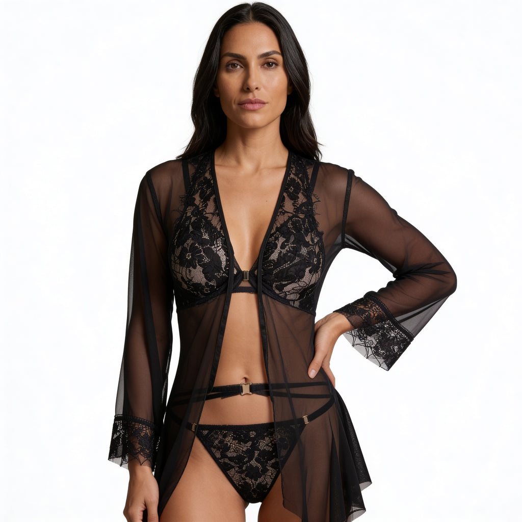 Robe Sensual com Manga Flare em Tule