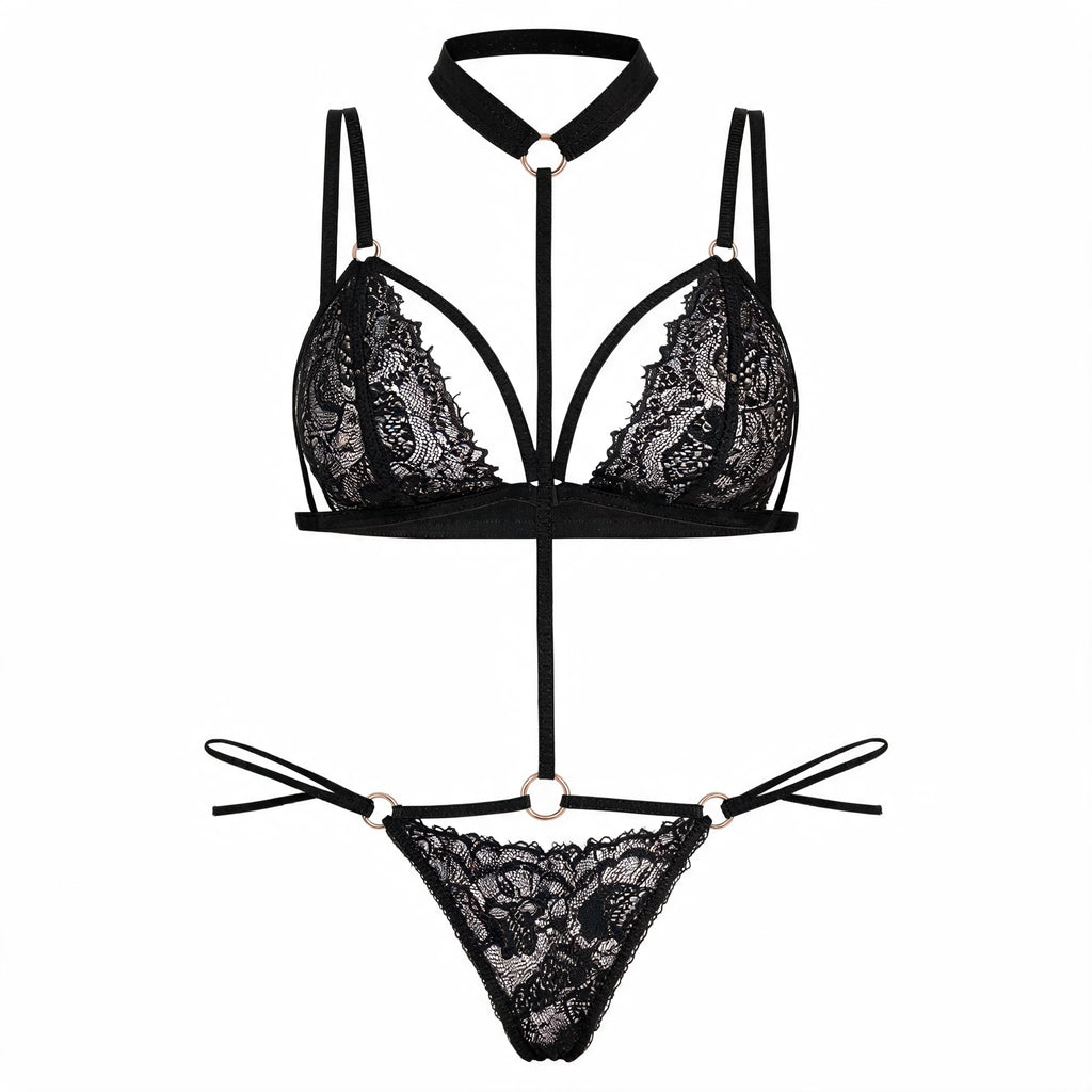 Conjunto Sexy em Renda com Choker e Algemas