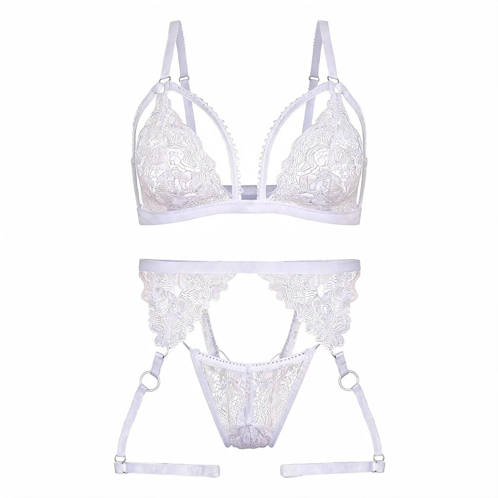 Conjunto Sensual Rendado com Cinta Liga
