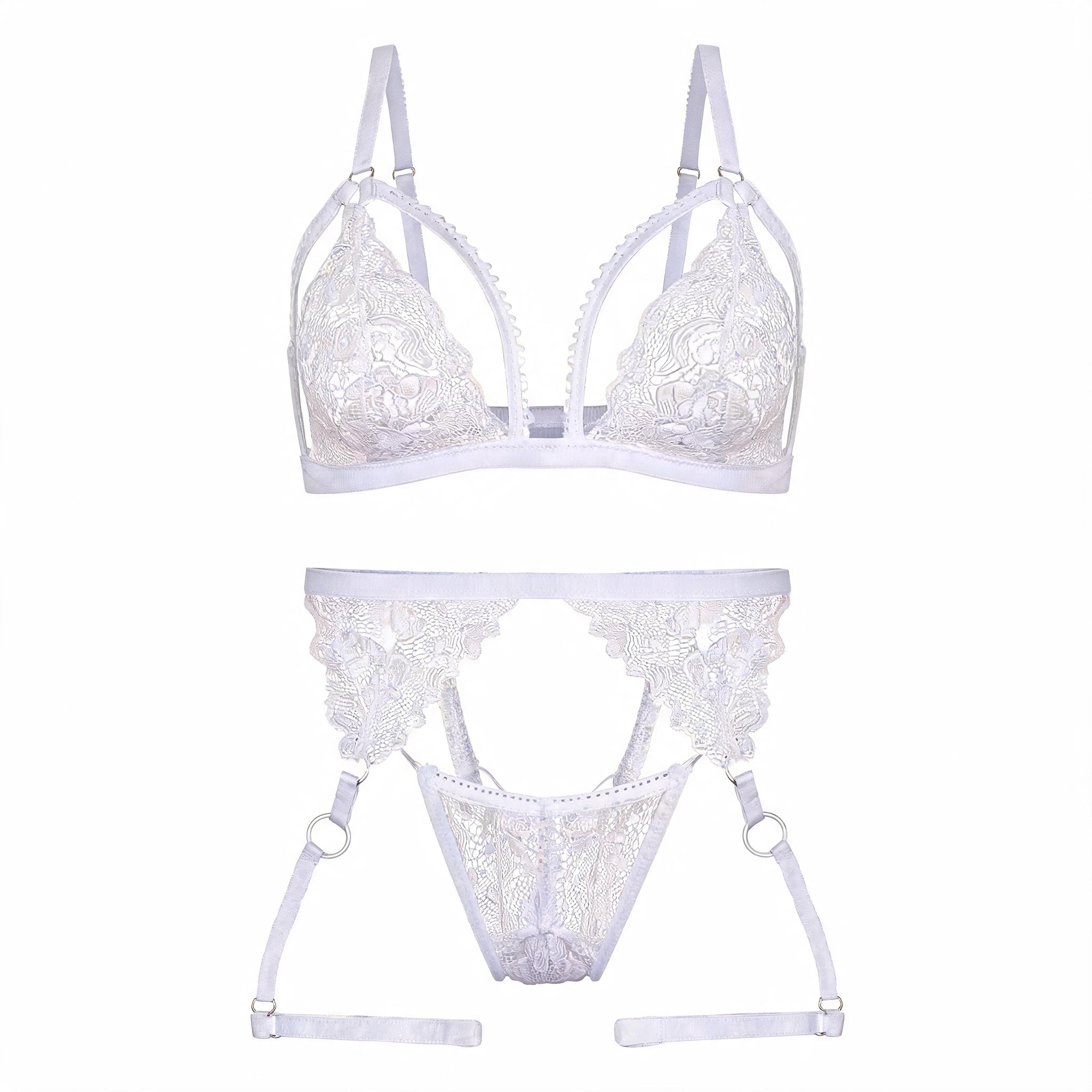 Conjunto Sensual Rendado com Cinta Liga