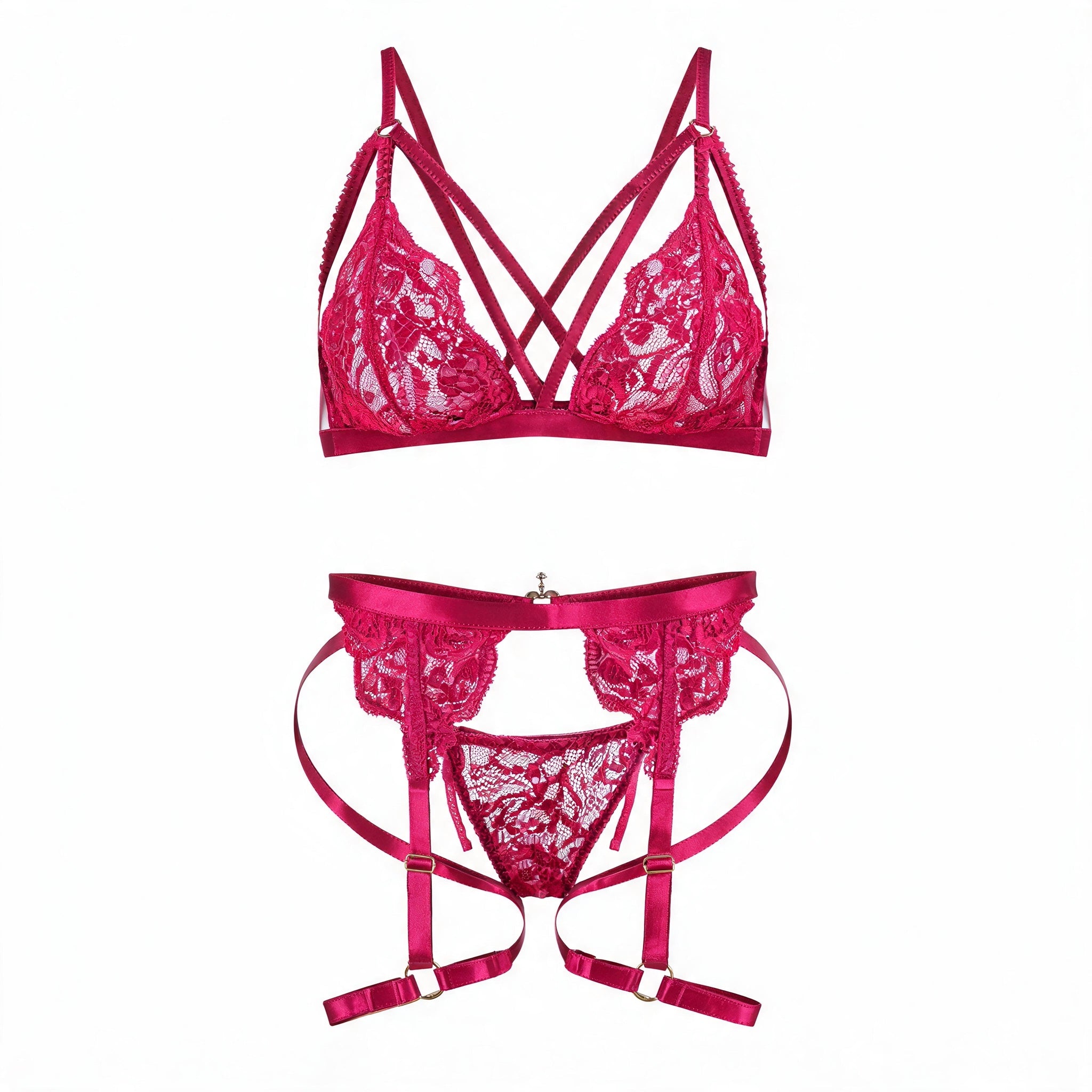 Conjunto Sensual Rendado com Cinta Liga