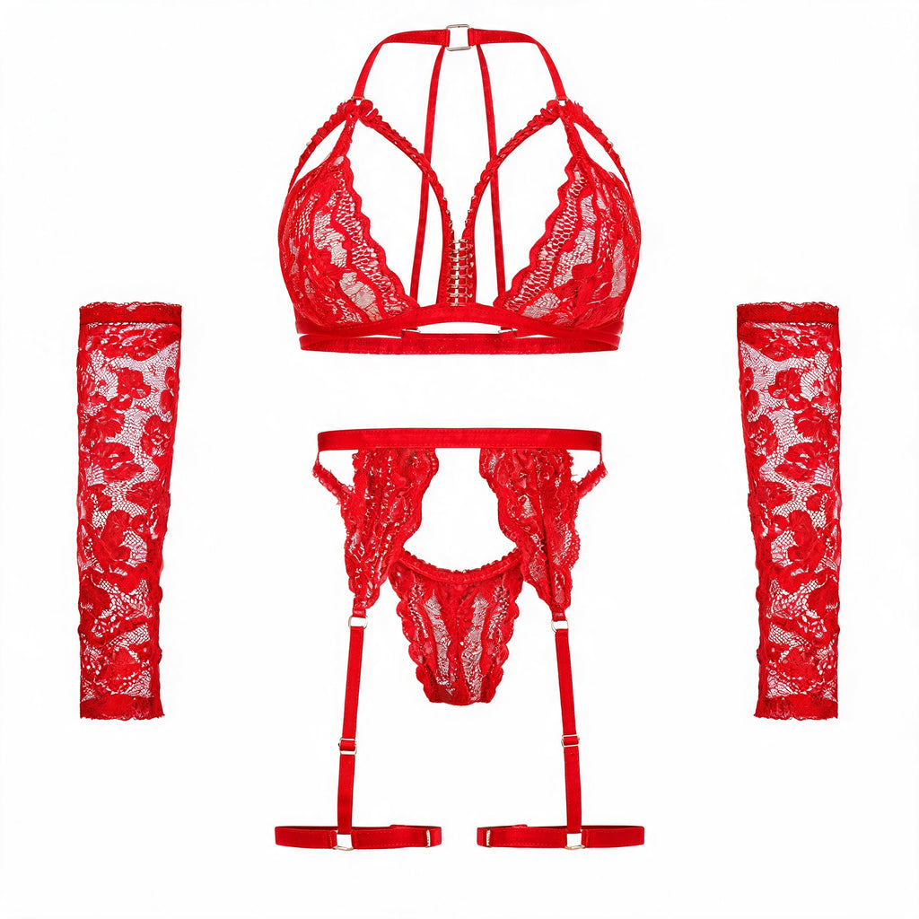 Conjunto Sensual Rendado com Cinta Liga
