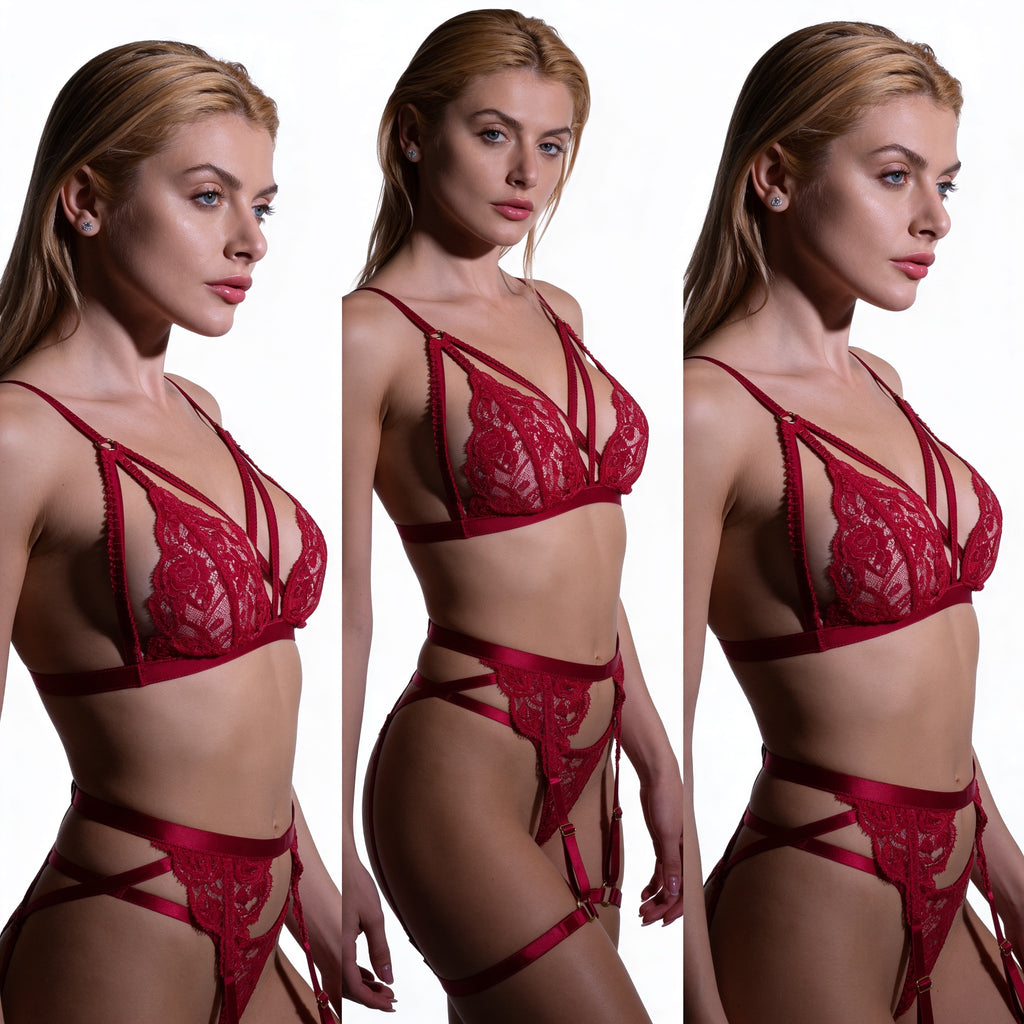 Conjunto Sensual Rendado com Cinta Liga