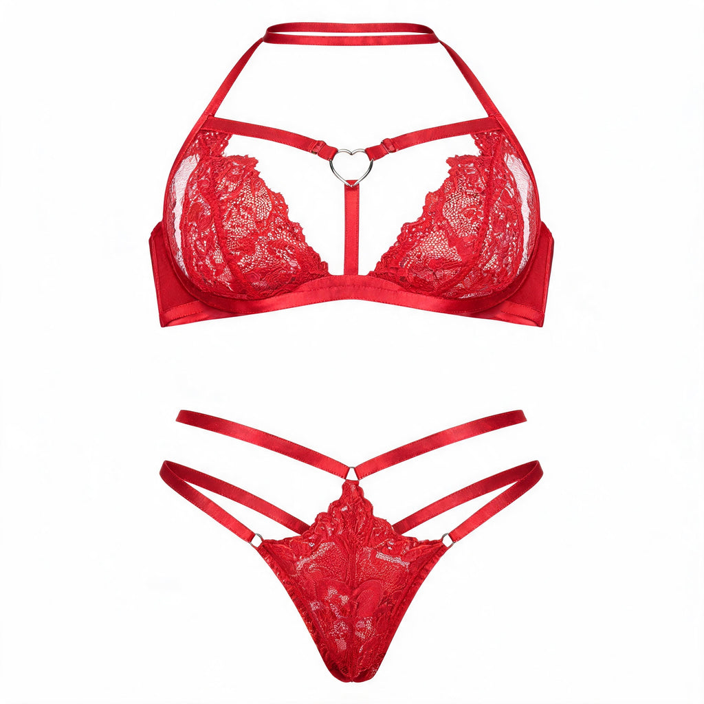 Conjunto Sensual em Renda com Strappy e Coração