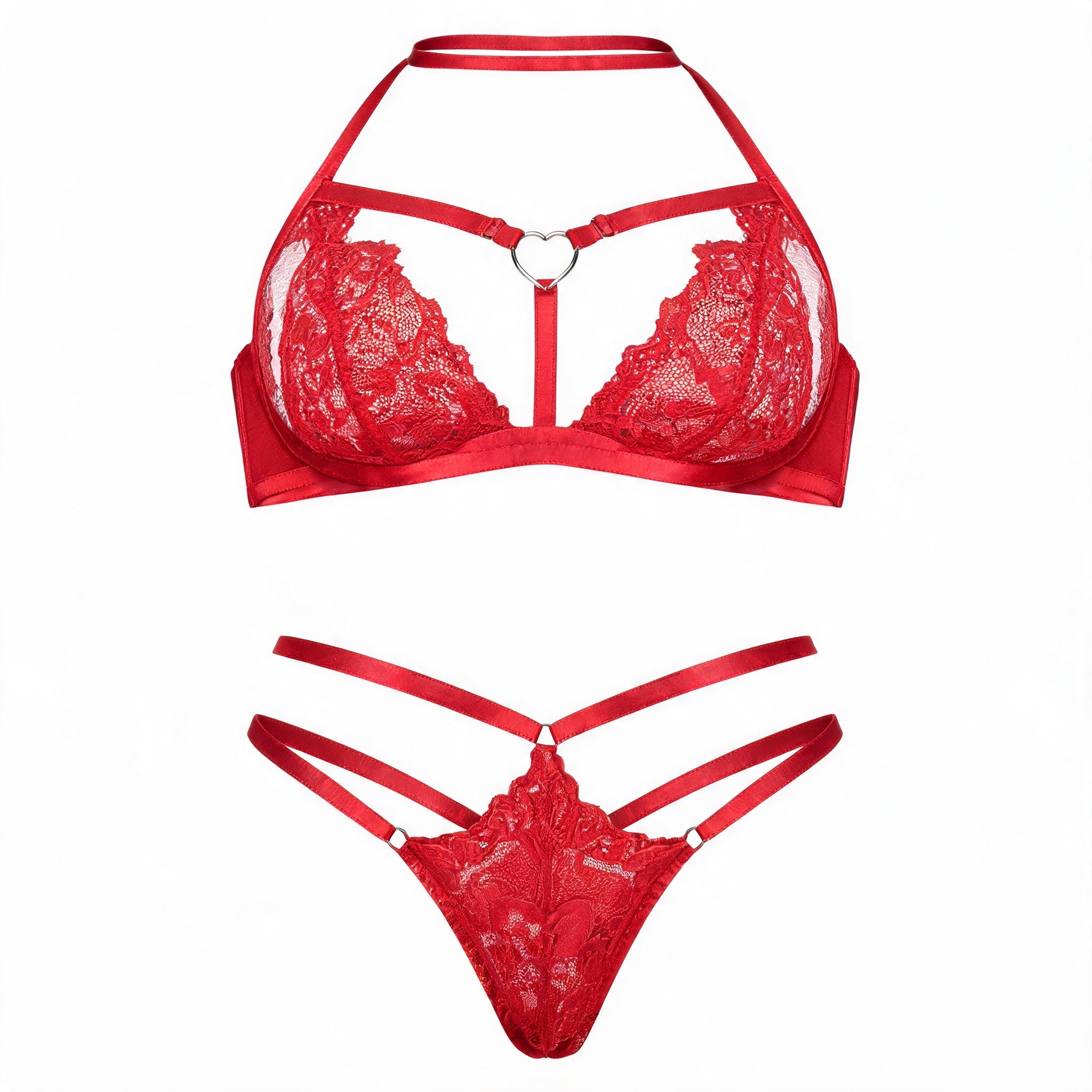 Conjunto Sensual em Renda com Strappy e Coração