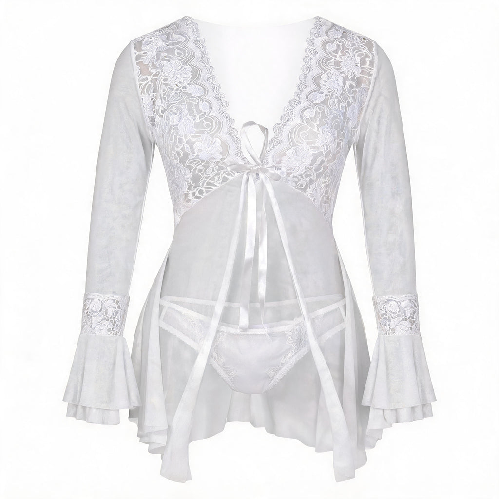 Camisola Sexy de Renda com Babados de Tule