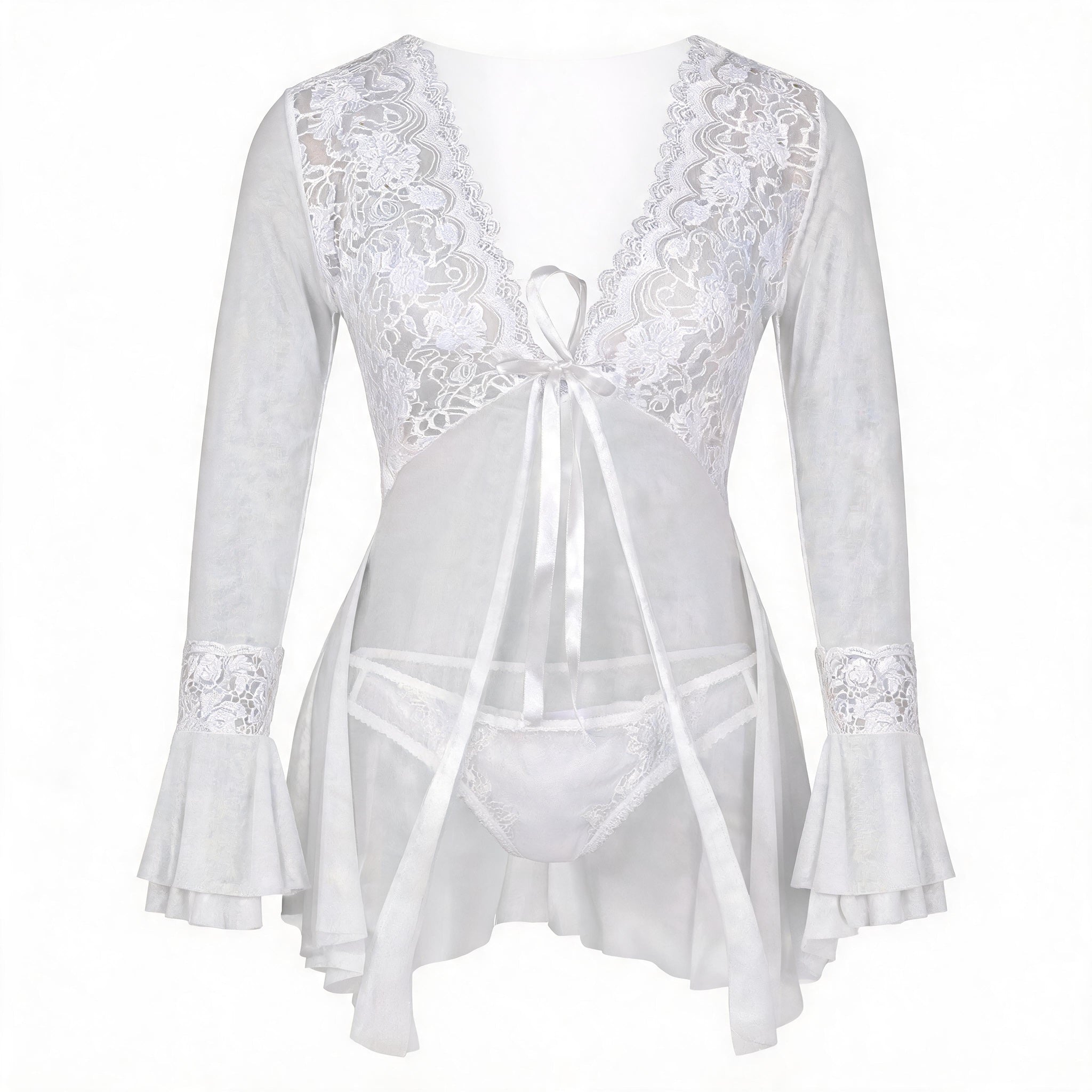 Camisola Sexy de Renda com Babados de Tule