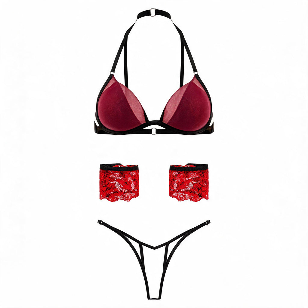 Conjunto Sexy em Renda com Choker e Algemas