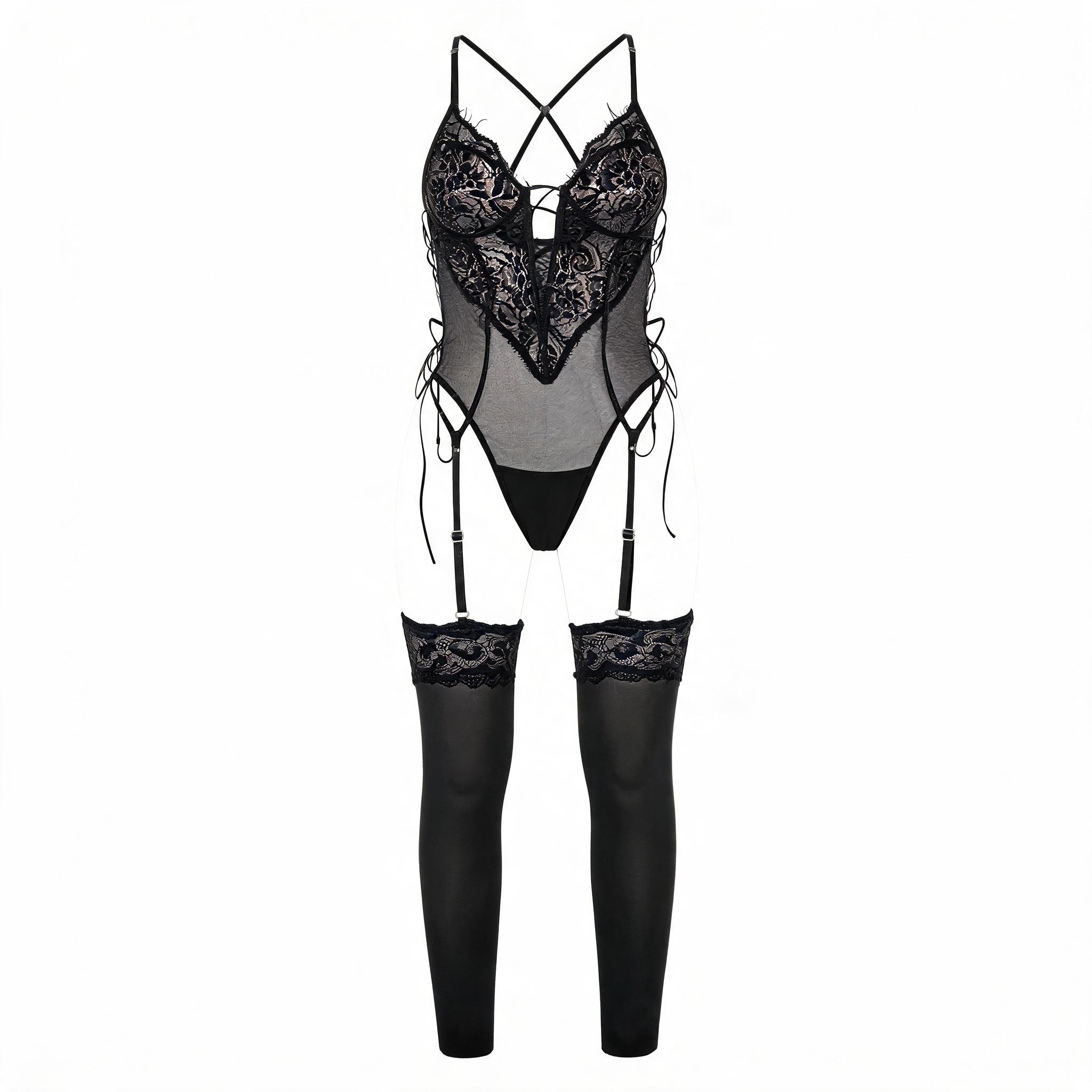 Corset Lace-Up em Renda e Tule