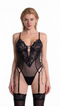 Corset Lace-Up em Renda e Tule